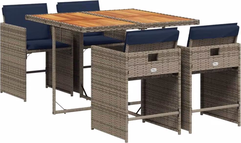 Set da pranzo da giardino da 5 pz con Cuscini in Polyrattan Grigio