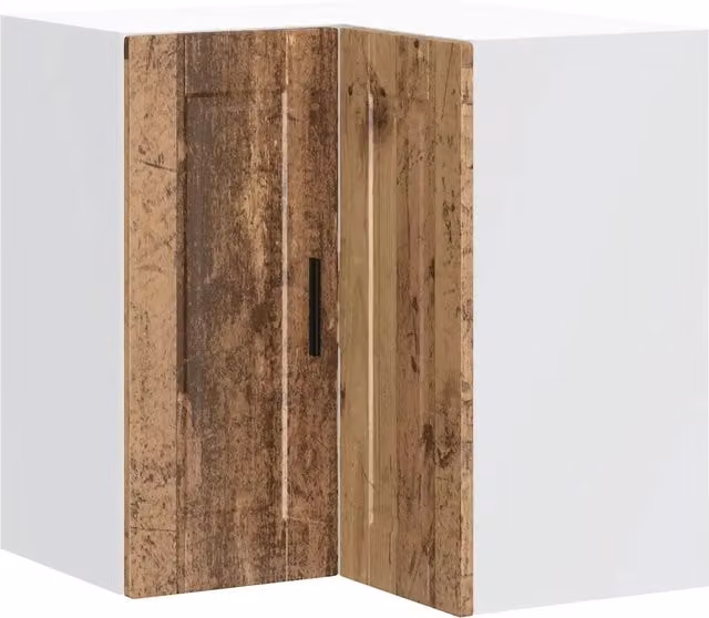 Mobile angolare da parete HELLOSHOP26 per cucina o soggiorno, design moderno con ante a battente, finitura effetto legno anticato marrone, L/P/H: 57 x 57 x 60 cm