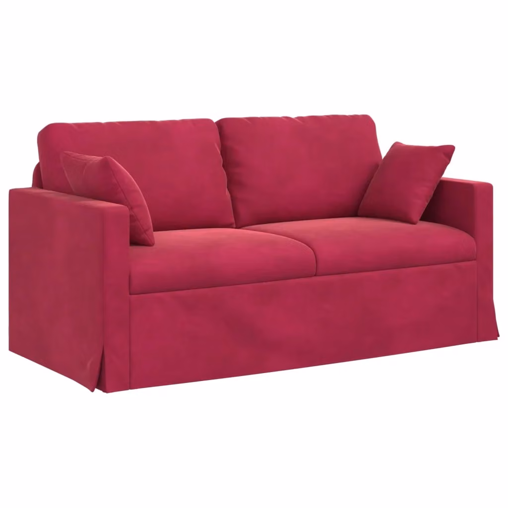 vidaXL Divano Moderno in Velluto Rosso con Cuscini e Coperture Rimovibili L: 158 cm, P: 78 cm, H: 80 cm – 2