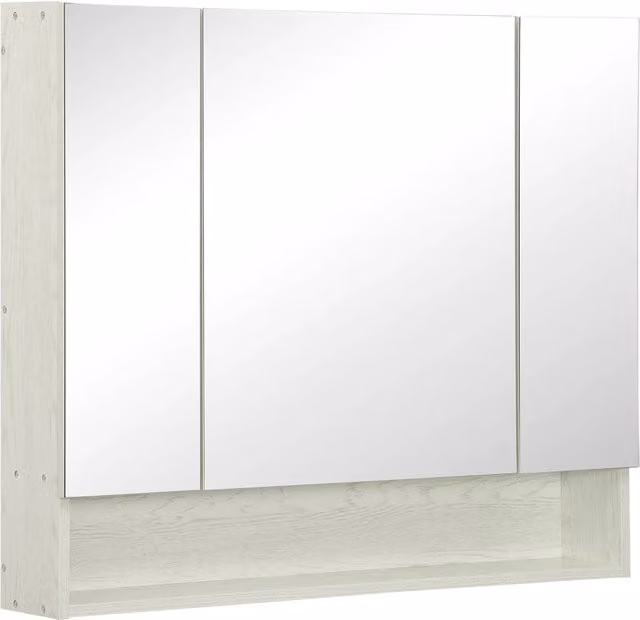 Armadio da Bagno Minimal con Specchio e Ante Soft Close Bianco L 90 cm x P 15 cm x H 75 cm