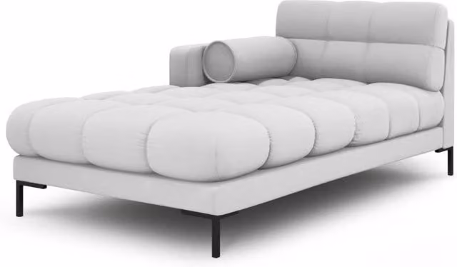 Chaise longue sinistra Bali Cosmopolitan Design in tessuto grigio chiaro con struttura in metallo e cuscini inclusi L/P/H: 164 x 102 x 75 cm