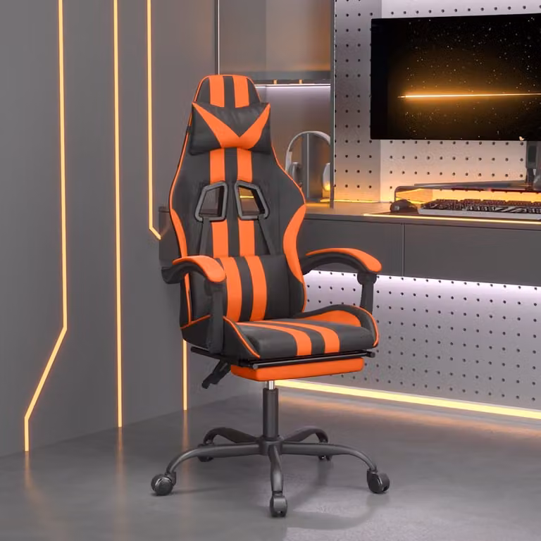 Sedia da Gaming vidaXL con Poggiapiedi, Rivestimento in Similpelle, Nero e Arancione