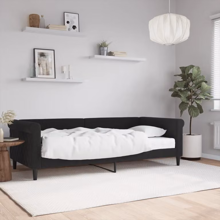 vidaXL Divano Letto in Velluto Nero con Materasso L/P/H: 200 x 90 x 68 cm