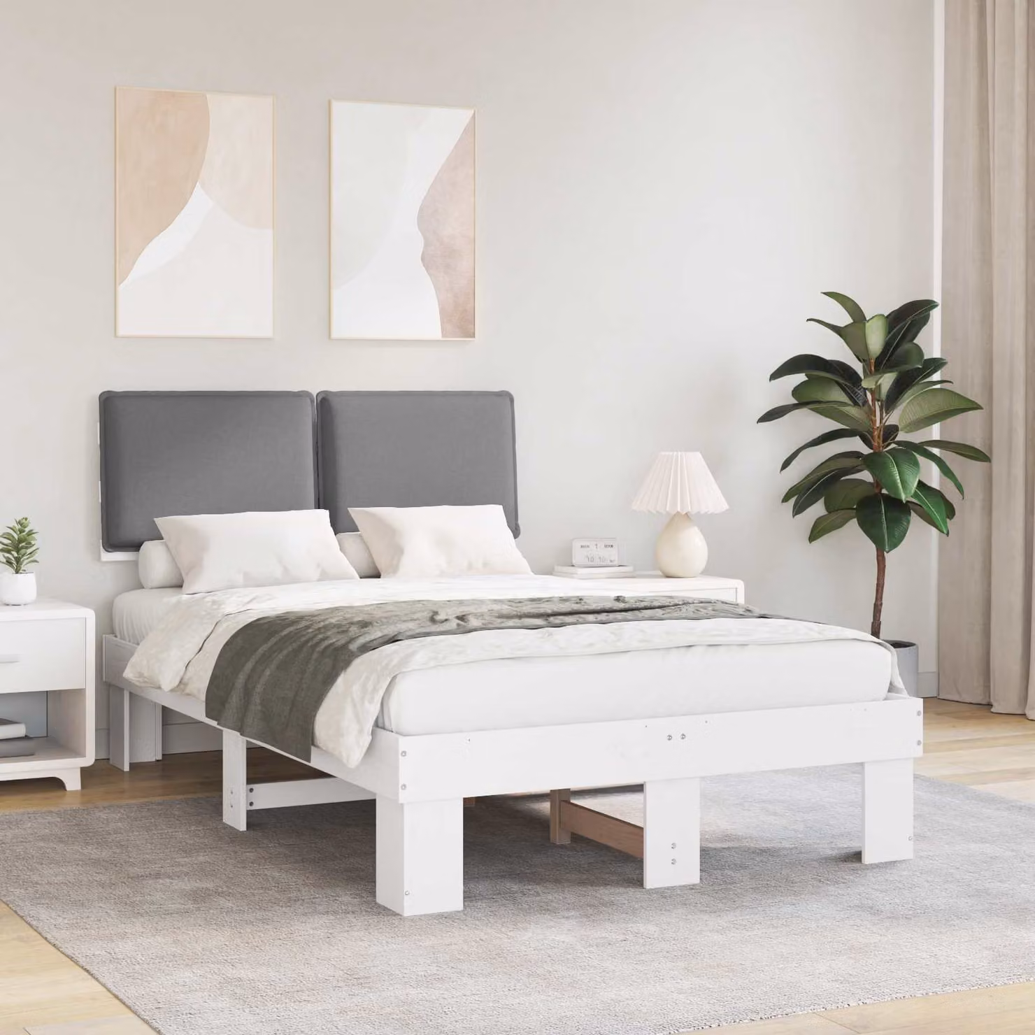 Letto con Testiera Rivestita vidaXL in Legno di Pino Grigio 120 x 200 cm – 1
