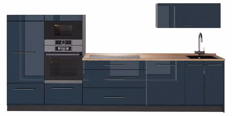 Cucina componibile Vicco Fame-Line Blu scuro lucido/Antracite 340 cm, PL Rovere, Model 64489