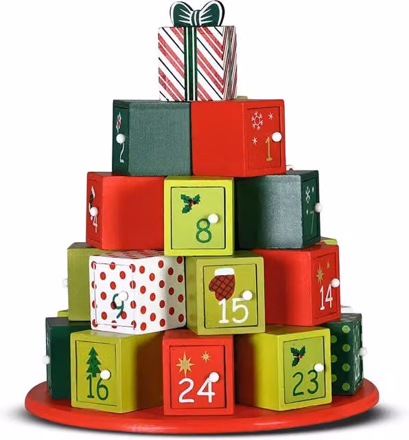 Calendario dell'Avvento Saint Joy in legno multicolore con alberi e casette e sticker per adulti