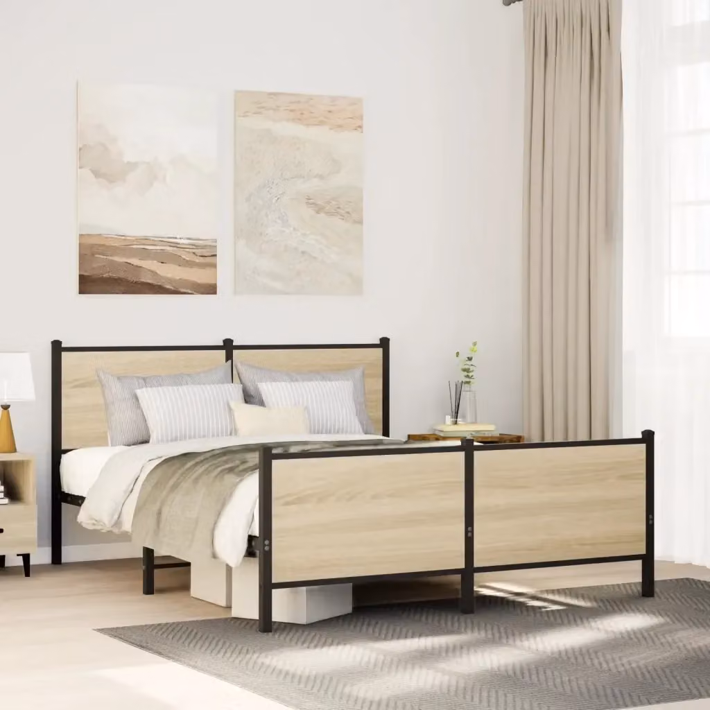 Letto matrimoniale DESIGN IN in metallo e legno color rovere sonoma L 140 x P 200 cm – 2