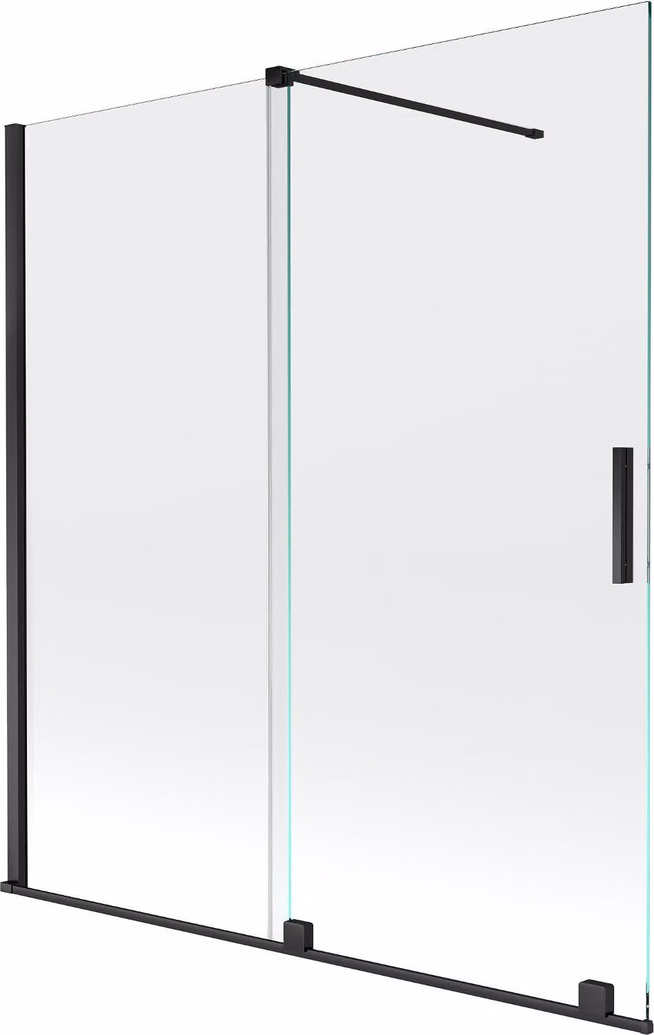 Mexen Velar paravento per vasca da bagno a 2 ante scorrevole 150 x 150 cm, trasparente, nero - 896-150-000-01-70