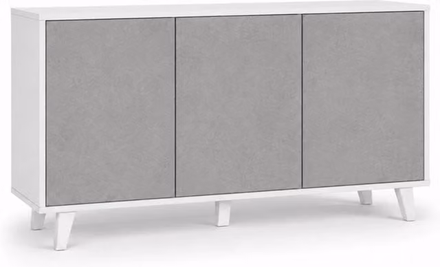 Credenza Moderna con 3 Ante Battenti Senza Maniglie in Melaminico per Ingresso, Soggiorno e Salotto, Bianco e Grigio, L 154 x P 41 x H 75 cm