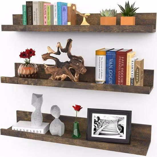 Modanature da parete sospese - stile rustico moderno - set da 3 - marrone noce