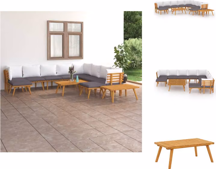 vidaXL Set di 12 pezzi da giardino con cuscini in legno massiccio di acacia - Set di mobili da giardino