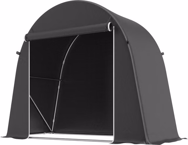 Tenda Garage Outsunny per Biciclette e Attrezzi con Ingresso a Cerniera, in Metallo e Poliestere, L: 245 cm, P: 120 cm, H: 200 cm, Grigio Scuro – 1