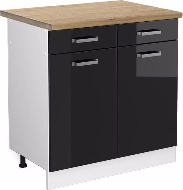 Mobiletto base per cucina R-Line Nero lucido/Bianco 80 cm, PL Rovere Vicco