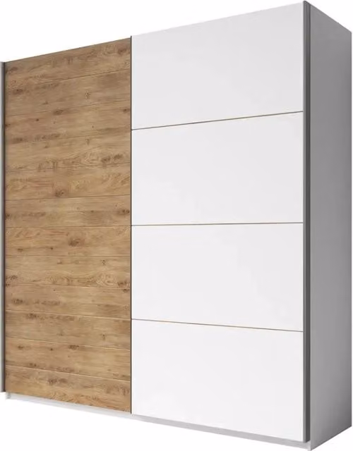 Armadio Meublorama con ante scorrevoli in stile scandinavo, finitura rovere e bianco opaco, L: 270 cm, H: 210 cm, P: 61 cm