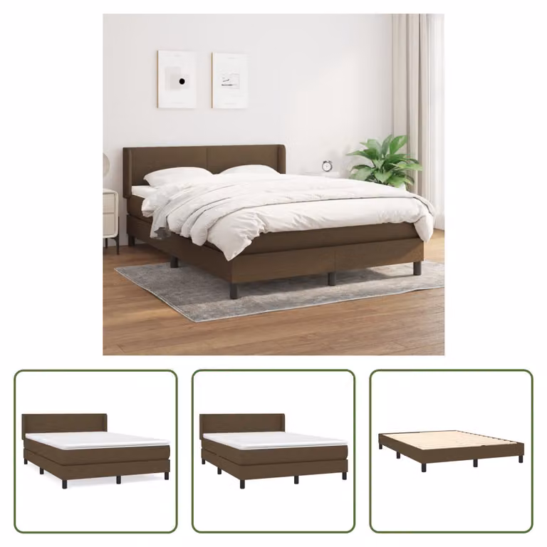 The Living Store Letto a molle con materasso marrone scuro 140x200 cm in tessuto