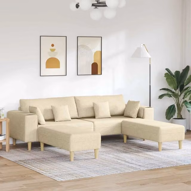 Divano angolare moderno vidaXL in tessuto beige con cuscini per il tuo soggiorno L/P/H: 250 x 188 x 76 cm – 1