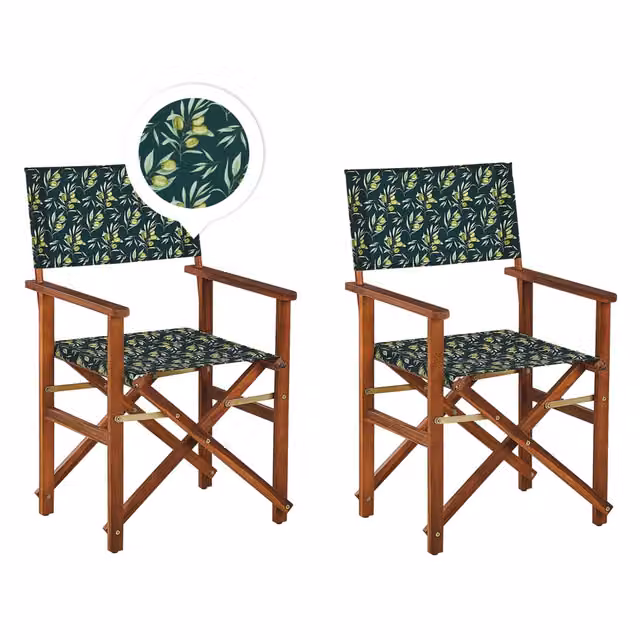 Set di 2 sedie da regista BELIANI in legno di acacia oliato con tessuto bianco sporco e 2 rivestimenti intercambiabili per giardino e terrazza