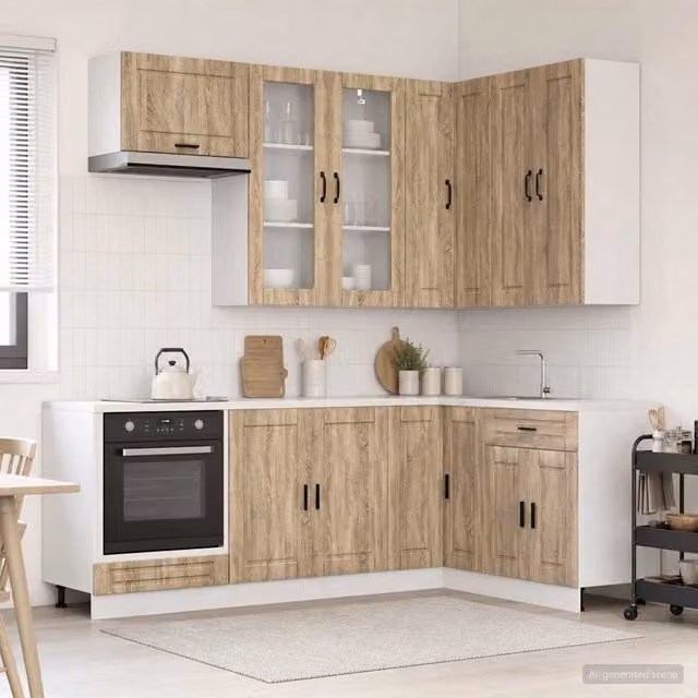 Unità cucina moderna vidaXL in legno color rovere con ante in vetro, 8 pezzi