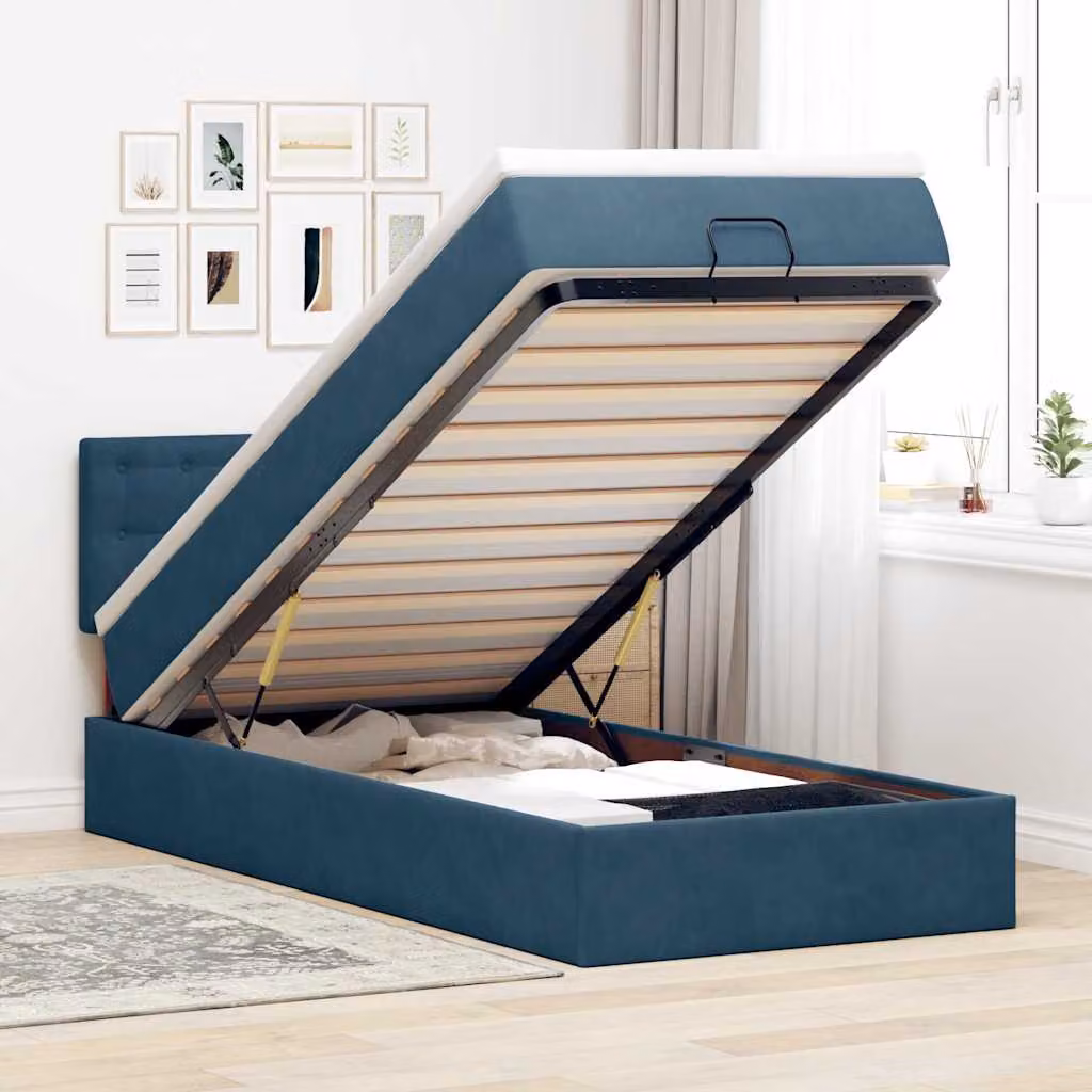 vidaXL Struttura Letto con Materasso e Contenitore a Sollevamento in Velluto, L: 80 cm, P: 200 cm, H: 88 cm – 1
