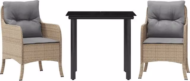 Set da Pranzo da Giardino 3 pz | Set Salotto da Giardino con Cuscini Beige in Polyrattan