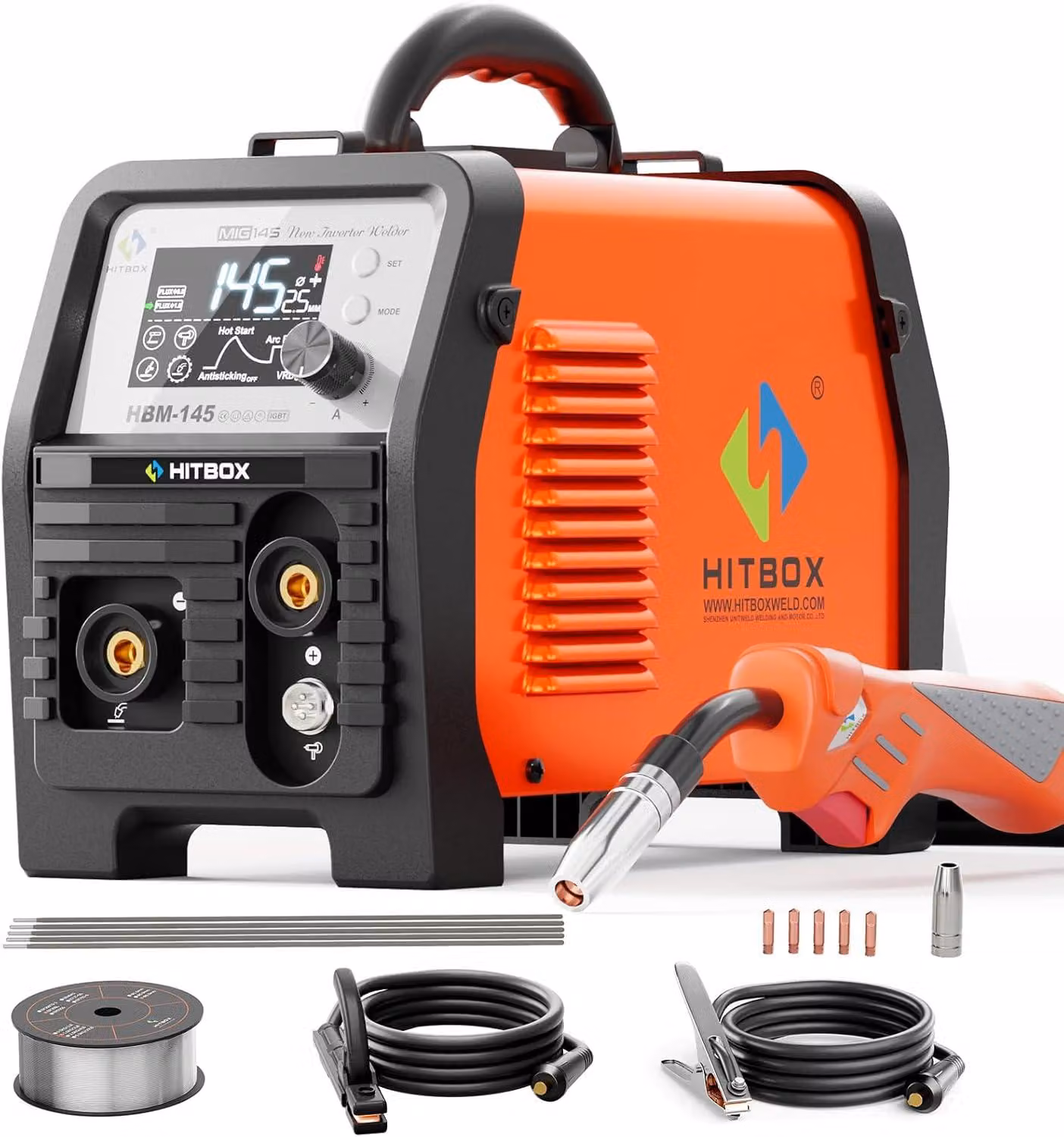 Saldatrice MIG portatile da 145A - Saldatrice inverter 4-in-1 senza gas, con display LED e funzione sinergica