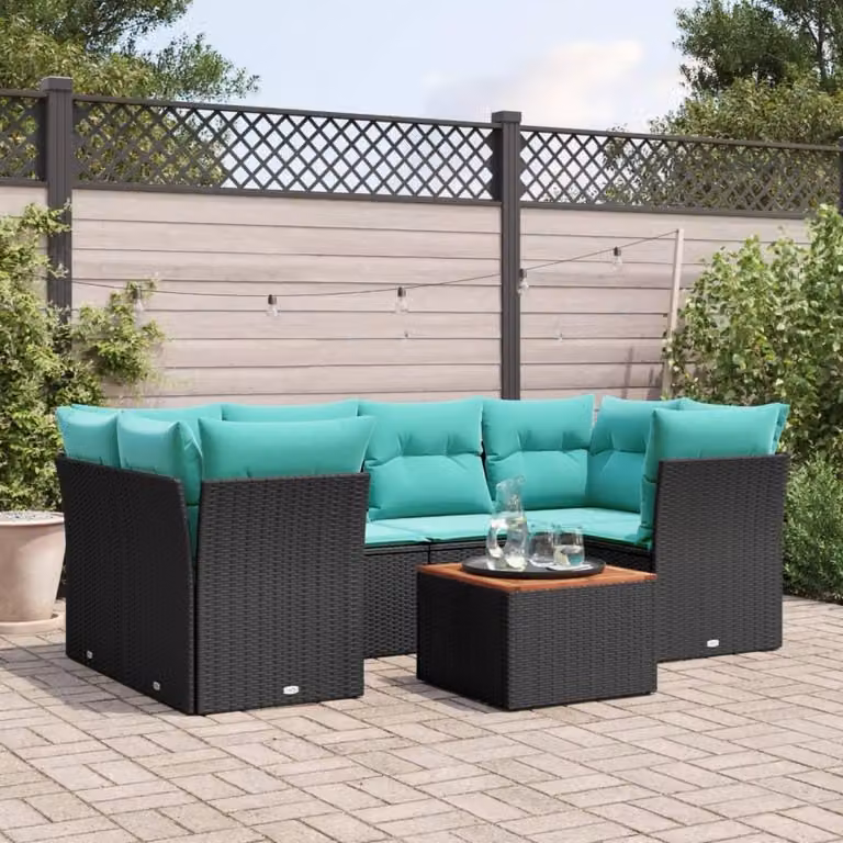 Maison Exclusive - Set da giardino 7 pezzi con cuscini in polyrattan nero