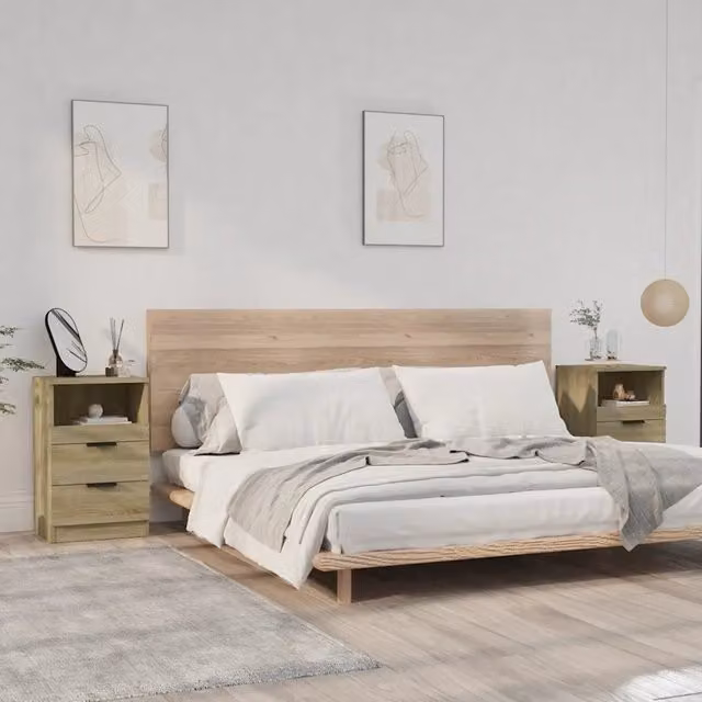 Set di 2 comodini moderni vidaXL in legno Rovere Sonoma color beige