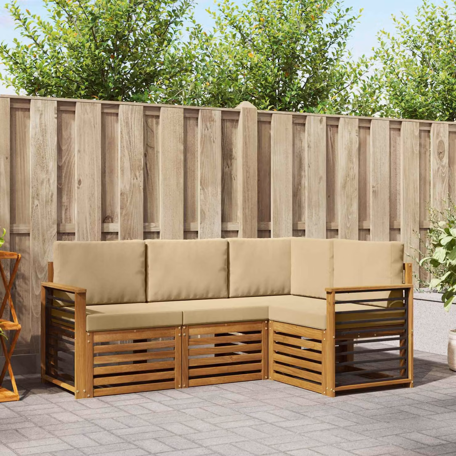 Set di divani da esterno vidaXL 4 pezzi in legno di acacia con cuscini beige e marrone per giardino e terrazza