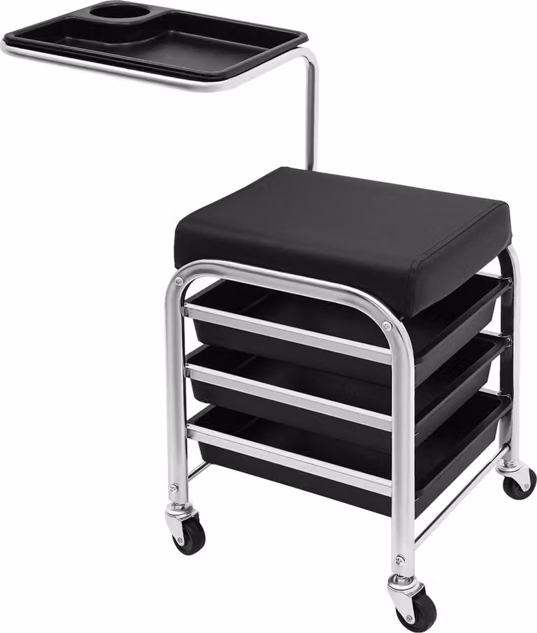 Carrello manicure - Carrello mobile per salone da 3 piani - 3 scomparti portaoggetti - Vassoio regolabile in altezza da 51,5 a 73,5 cm - Capacità di carico: 100 kg - Ideale per utensili da nail studio - Colore: nero