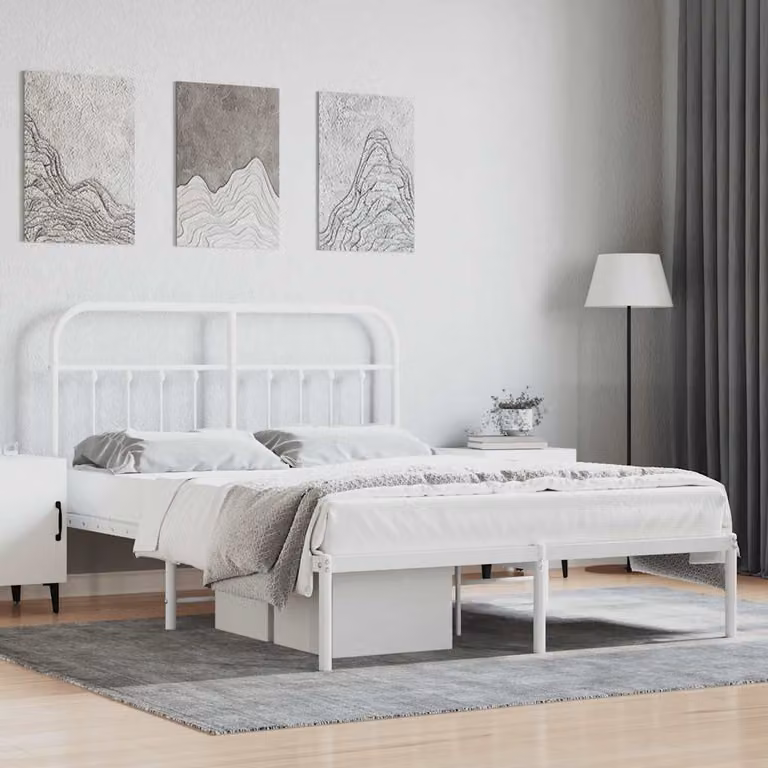 vidaXL Giroletto con Testiera in Metallo Bianco L: 142 cm, P: 196 cm