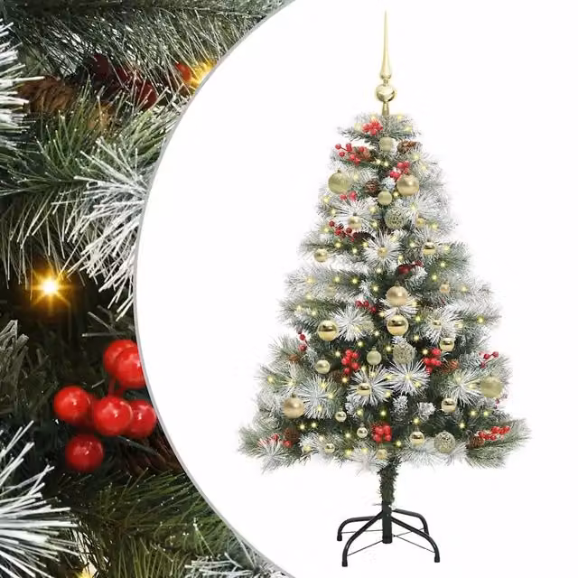 Albero di Natale artificiale DESIGN IN Verde e Bianco con luci LED, Altezza: 150 cm – 1