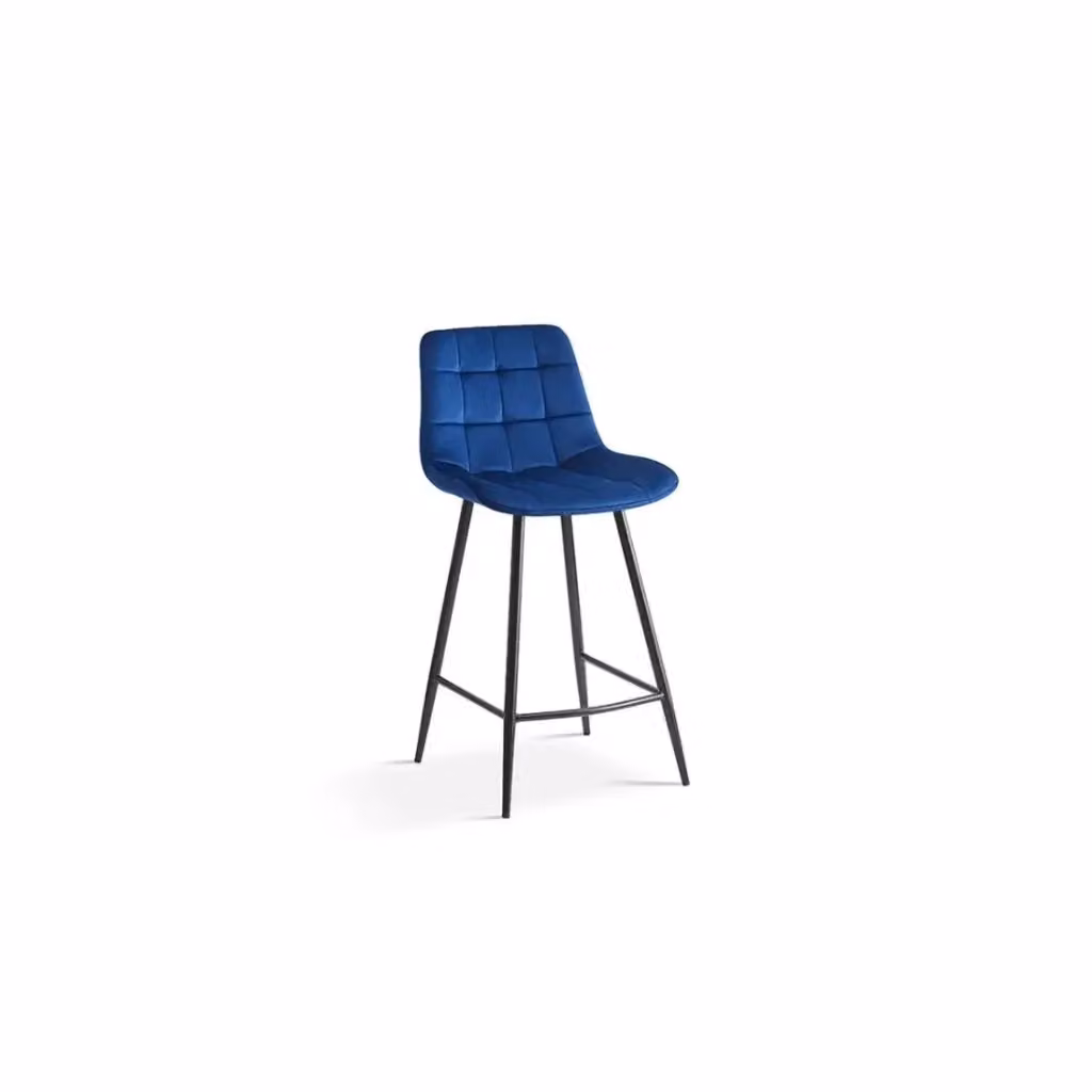 Sedia da banco JUTE Meublorama in velluto blu con struttura in metallo nero, stile moderno, H 95 cm – 2