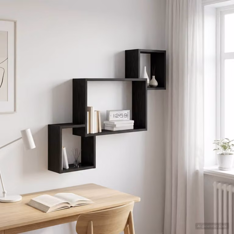 Scaffale da parete moderno vidaXL in MDF Nero, L 91,5 x P 15 x H 76 cm