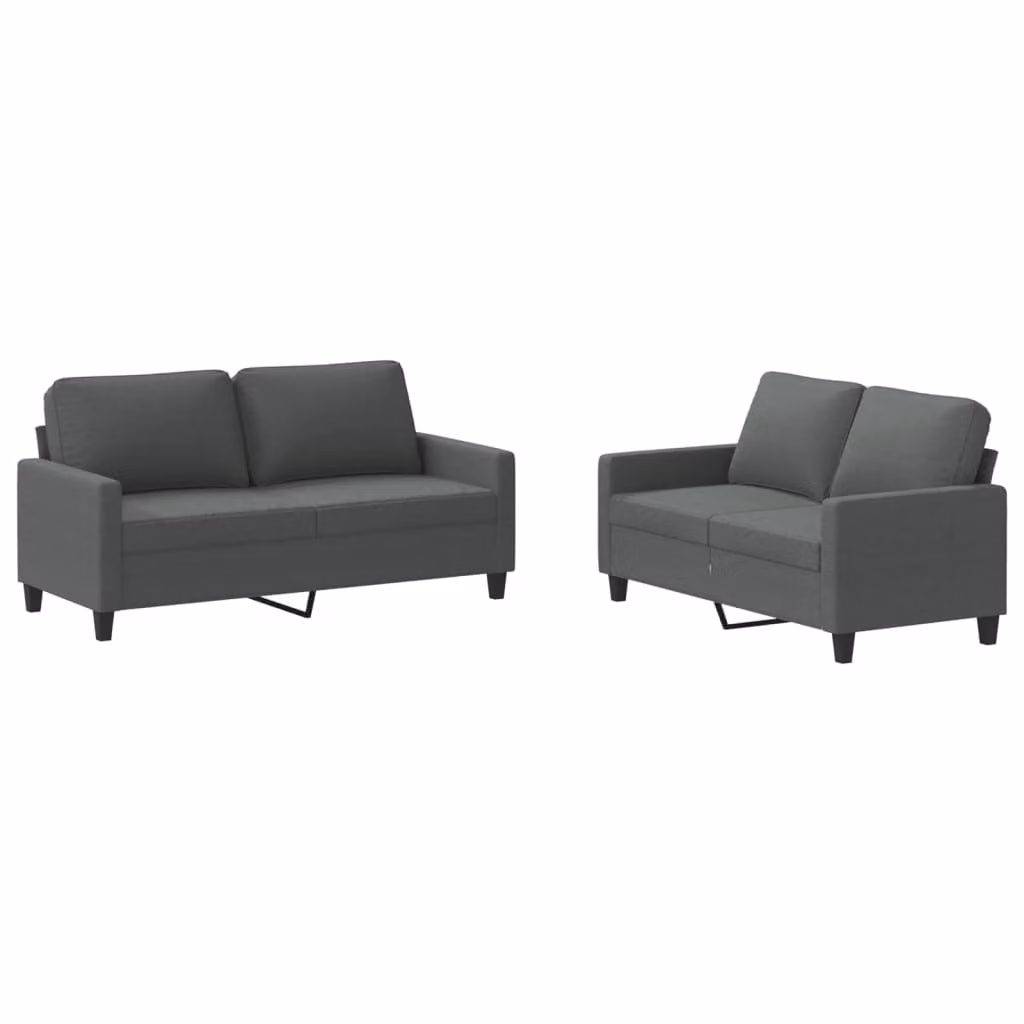 Set di Divani 2 pz con Cuscini Grigio Scuro in Tessuto