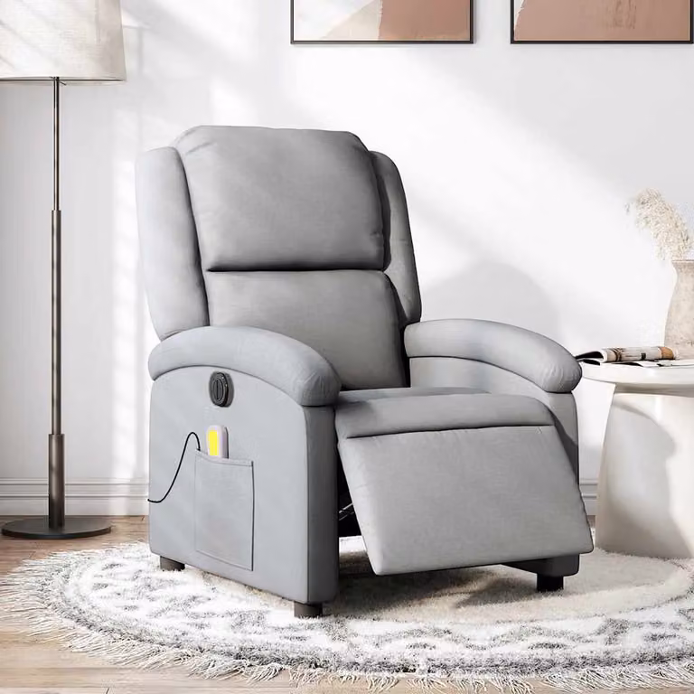 vidaXL Poltrona Reclinabile Elettrica con Massaggio in Tessuto Grigio