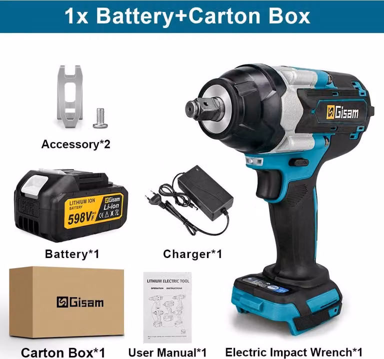 Avvitatore a impatto a batteria - 18 V - Motore brushless - 1800 Nm - Attacco quadrato da 12,7 mm - 7000 giri/min - 1 batteria agli ioni di litio - Verde