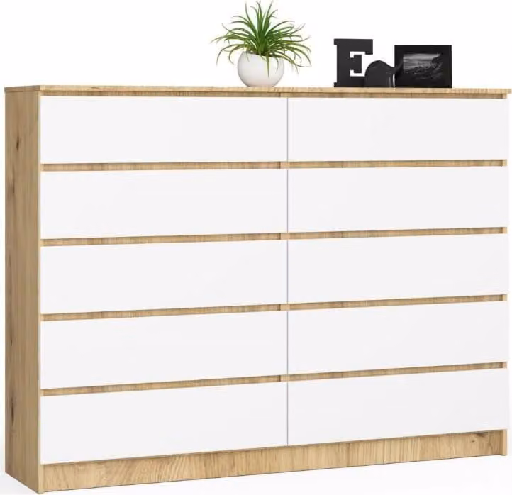 BDW, cassettiera con 10 cassetti, 160×40×121 cm, K160, rovere Artisan / bianco