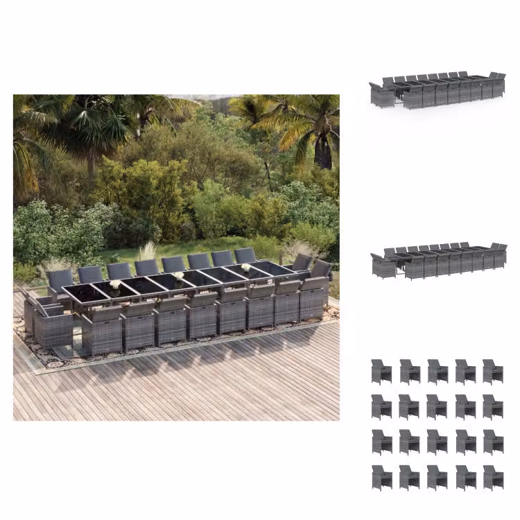 vidaXL set da pranzo da giardino da 21 pezzi con cuscini in poly rattan grigio - Set di mobili da giardino