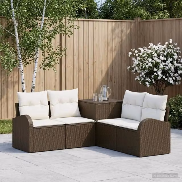 Set di divani 5 pz Marrone e Bianco Crema 179 x 179 x 85 cm 3447776