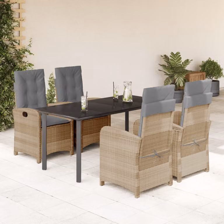 Maison Exclusive - Set da pranzo da giardino 5 pezzi con cuscini, miscela di polyrattan beige