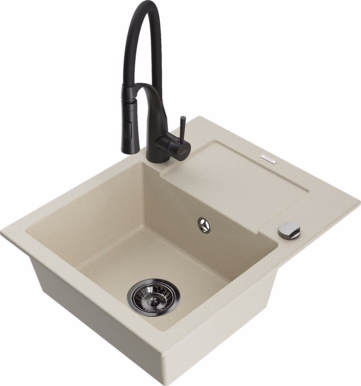Mexen Enzo lavello da cucina in granito a 1 vasca con scolapiatti e miscelatore cucina Aster, beige - 6506-69-73450-70-B