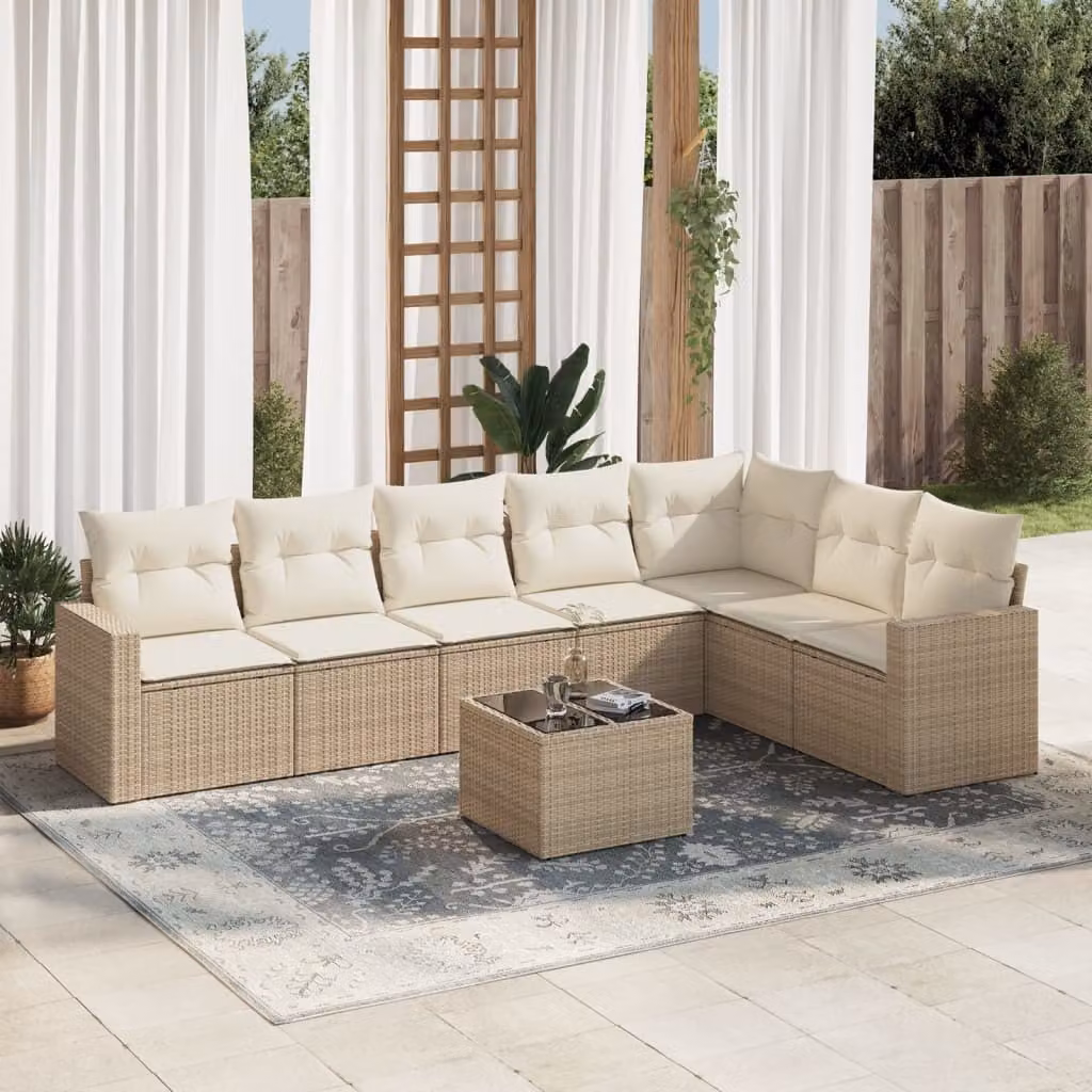 Maison Exclusive - Set Divano da Giardino 8 pz con Cuscini Beige in Polyrattan