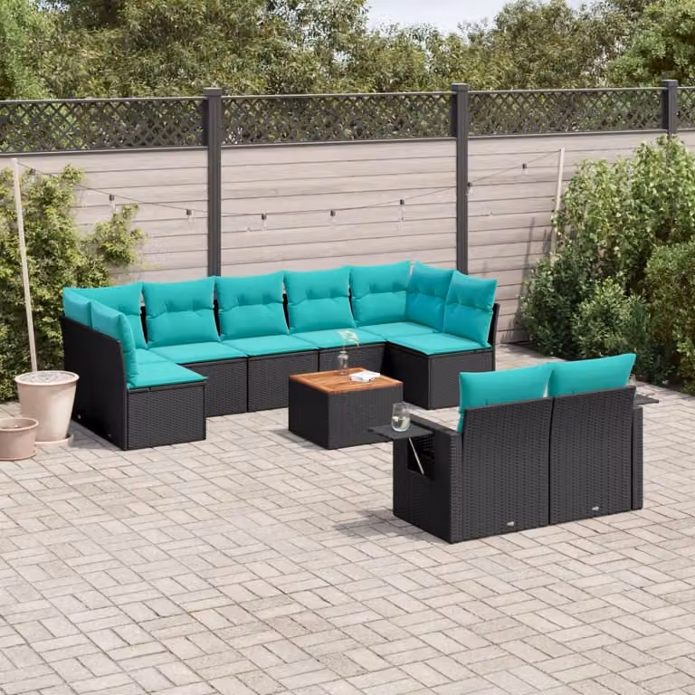 Maison Exclusive - Set da giardino 10 pezzi con cuscini, polyrattan nero
