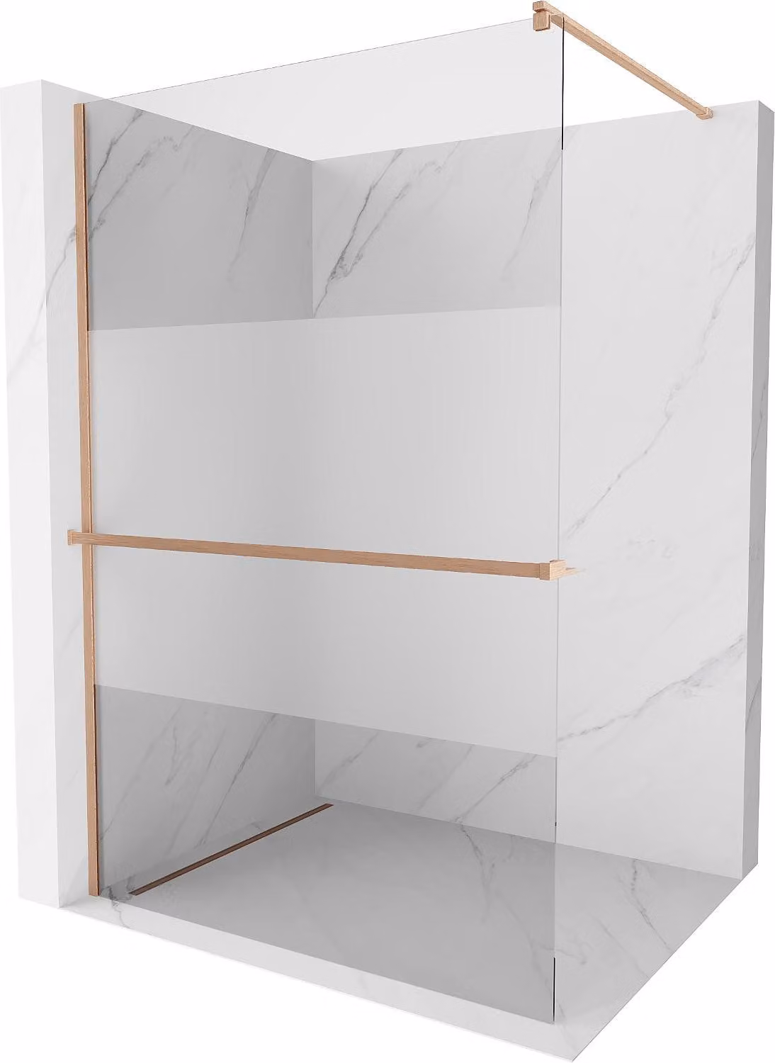 Mexen Kioto+ parete doccia con ripiano Walk-in 110 x 200 cm, trasparente/brina, rame spazzolato - 800-110-121-65-35