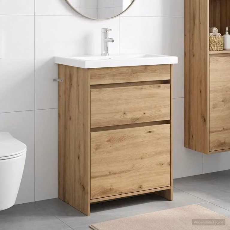Set di mobili per il bagno moderno vidaXL in legno marrone con cassetti e ante, L: 61 cm, P: 40 cm, H: 84,5 cm