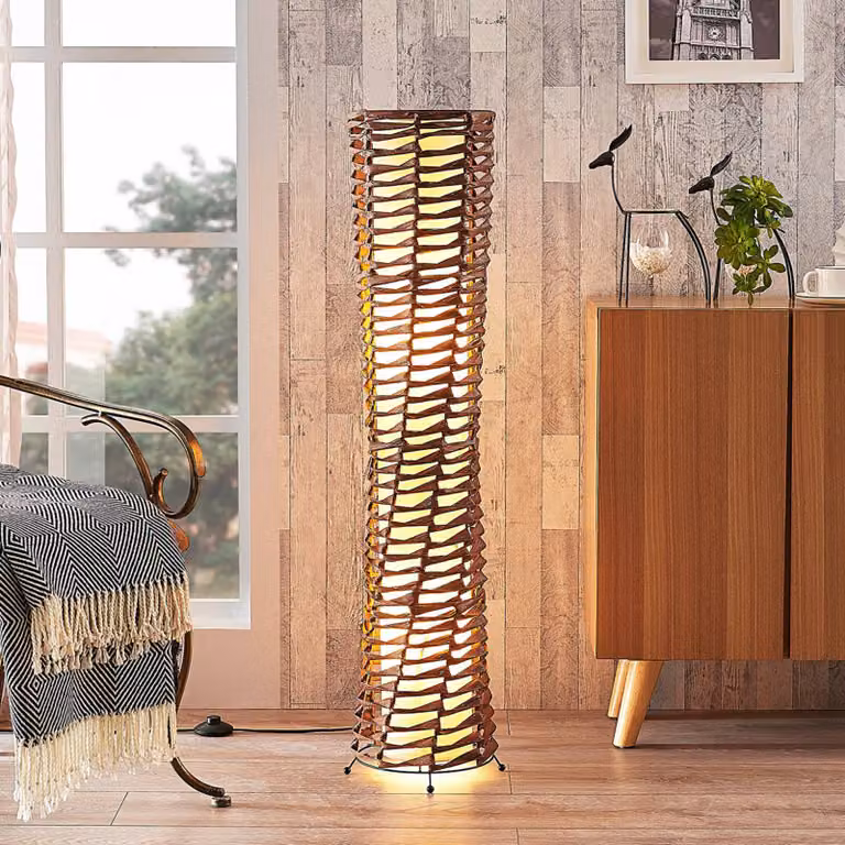 Lampada da terra Joas Lindby, Marrone / Ruggine, Soggiorno / Sala da pranzo, Carta / Lunolit / Lunopal, Moderno, Lampada da terra