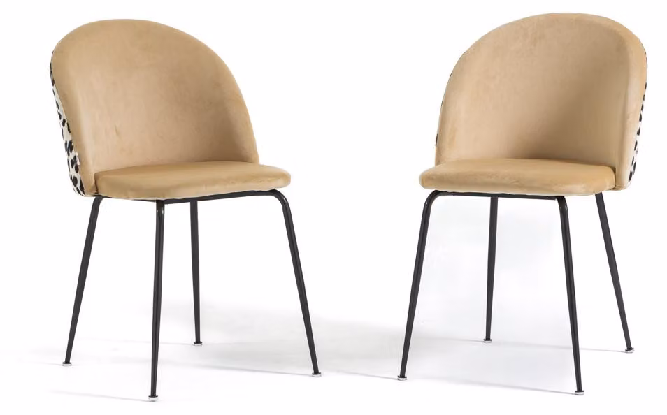 Set di 2 sedie da pranzo imbottite in velluto decorato, gambe in metallo, design elegante per cucina, sala da pranzo, bar e ristoranti SARA - leopardo/grigio scuro