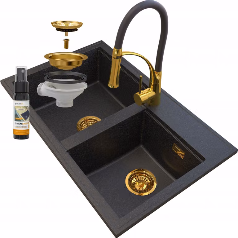 Granitan - Lavello in granito - Lavello da cucina - Nero-oro - Lavello - HEKTOR