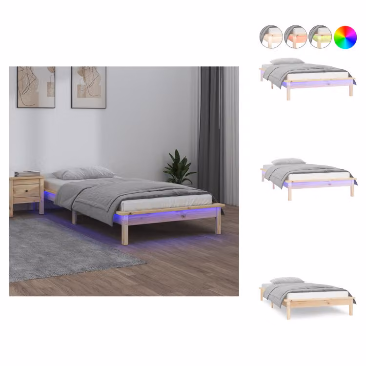 vidaXL Letto in legno massiccio con LED 90x190 cm - Letti e strutture letto
