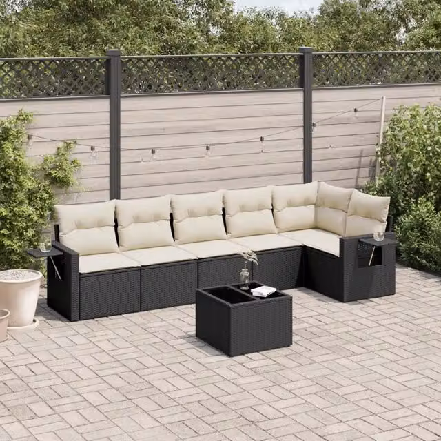 Set Divani da Giardino con Cuscini 7pz Nero Polyrattan 3252533